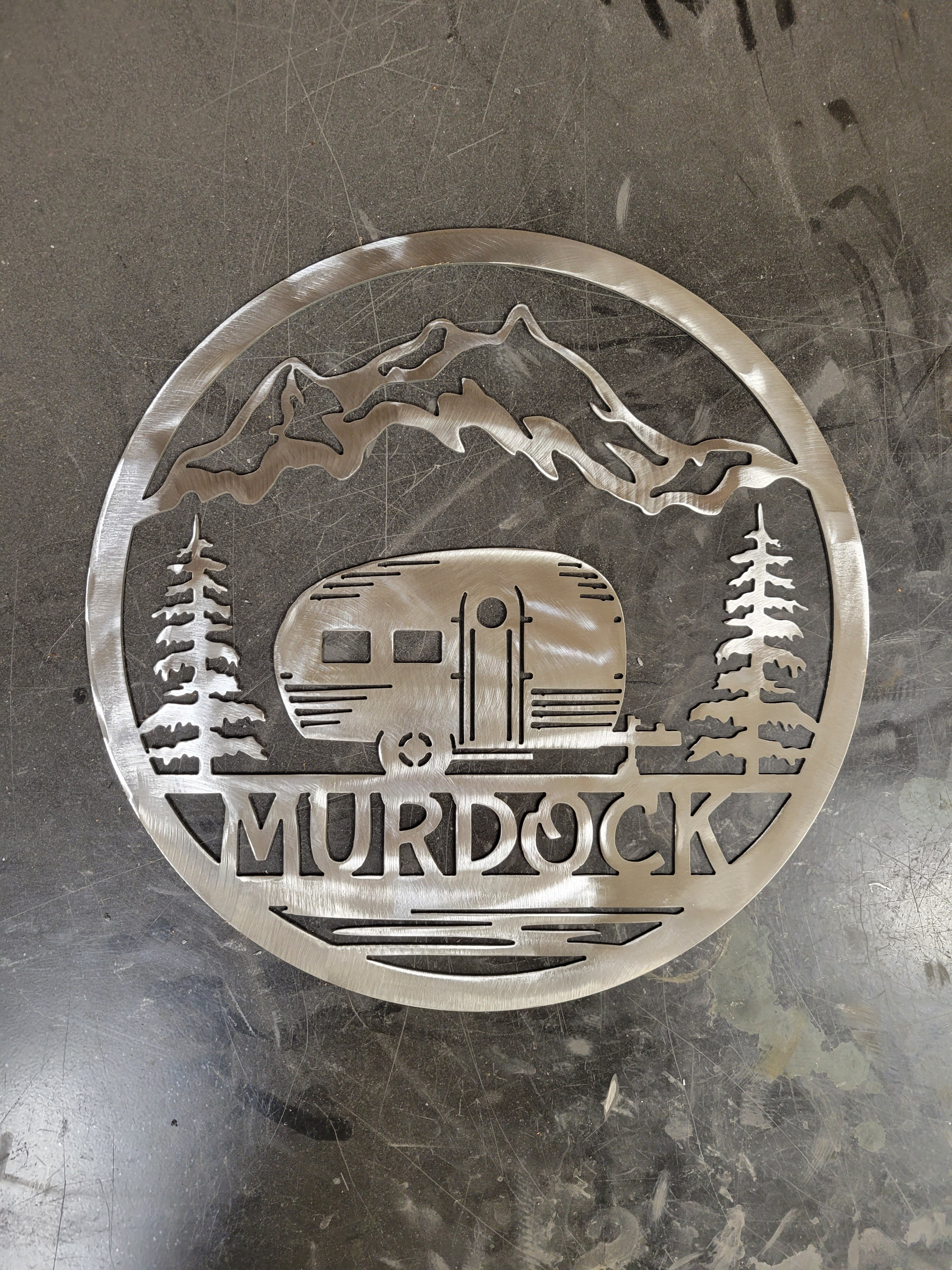 Metal Indoor, Outdoor Sign, Wandering Home, Camper, Mountain Scene