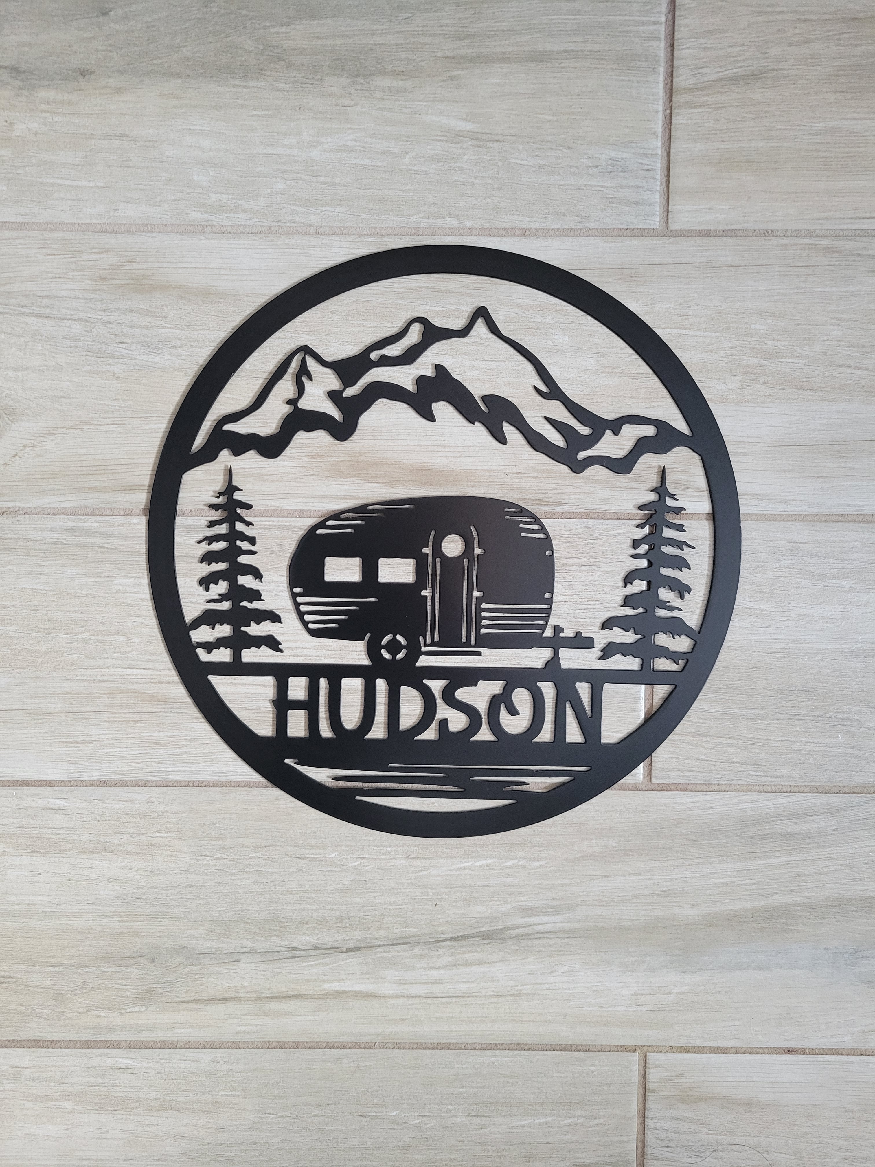 Metal Indoor, Outdoor Sign, Wandering Home, Camper, Mountain Scene
