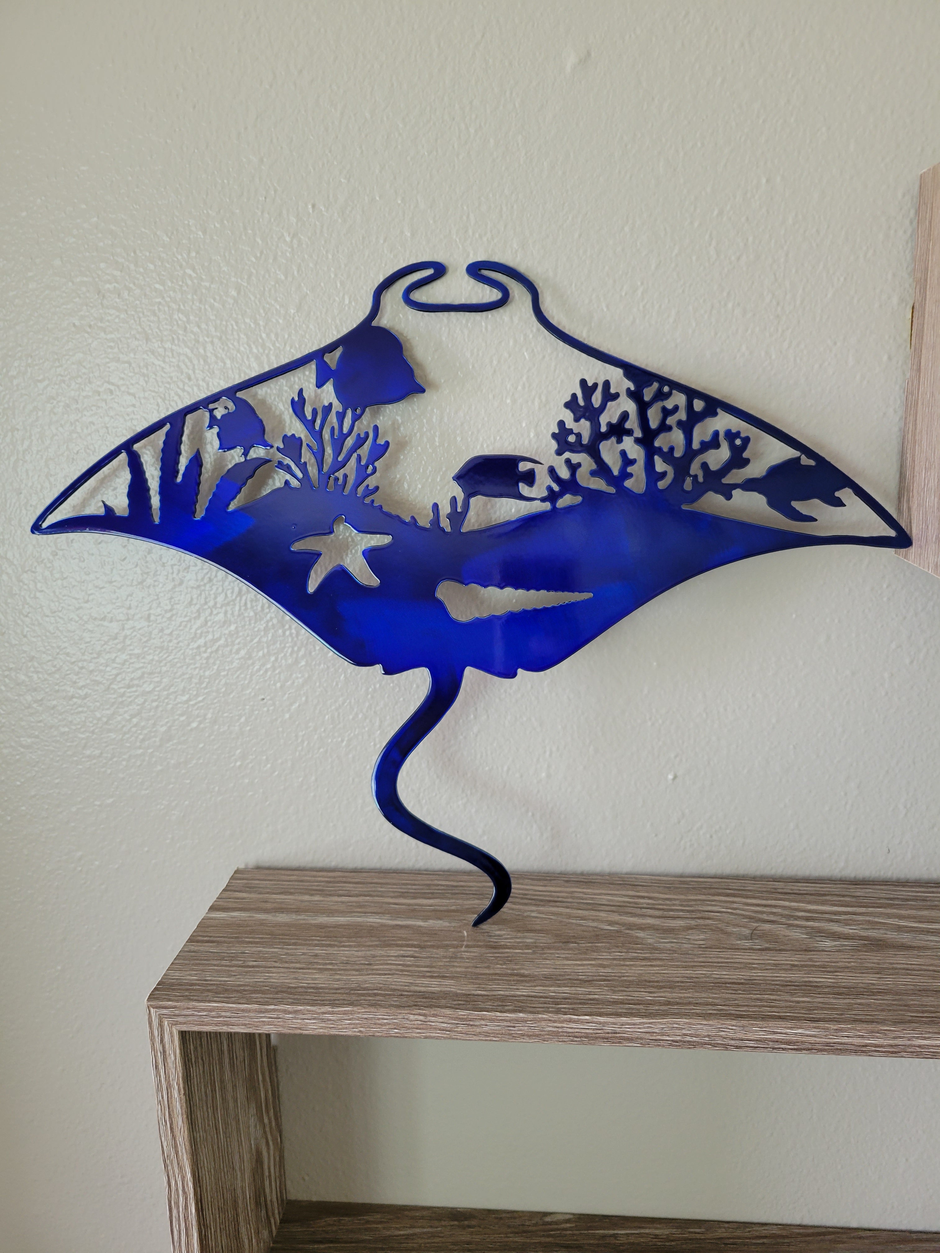 Metal Wall Art Stingray, Ocean Life Scene, Manta ray, Corral, Starfish, Fish, Seashell, Sea Turtle Island