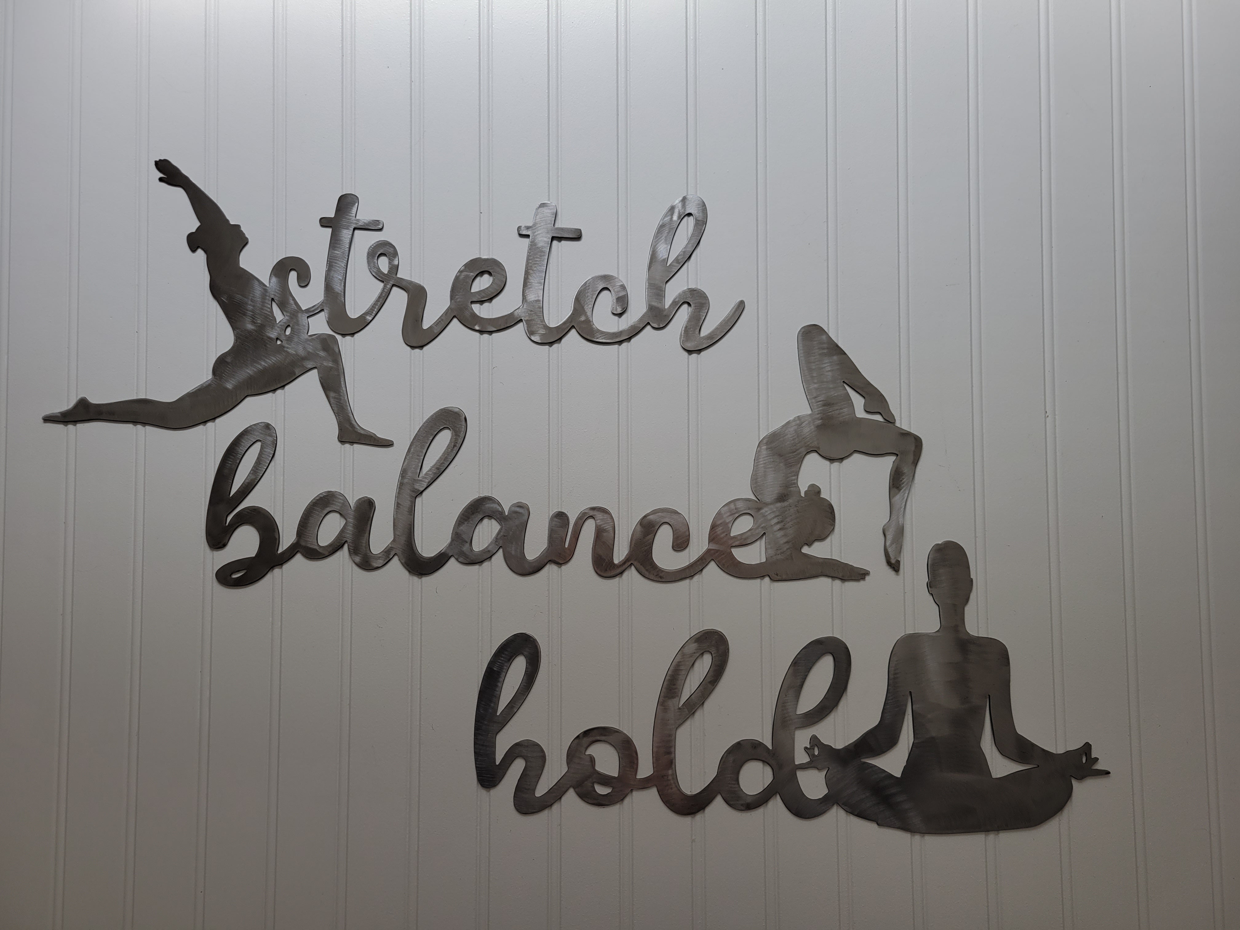 Metal Wall Art Yoga Dance Pilates Studio Décor Script Words Poses Hanging Steel Sign Set Stretch Balance Hold