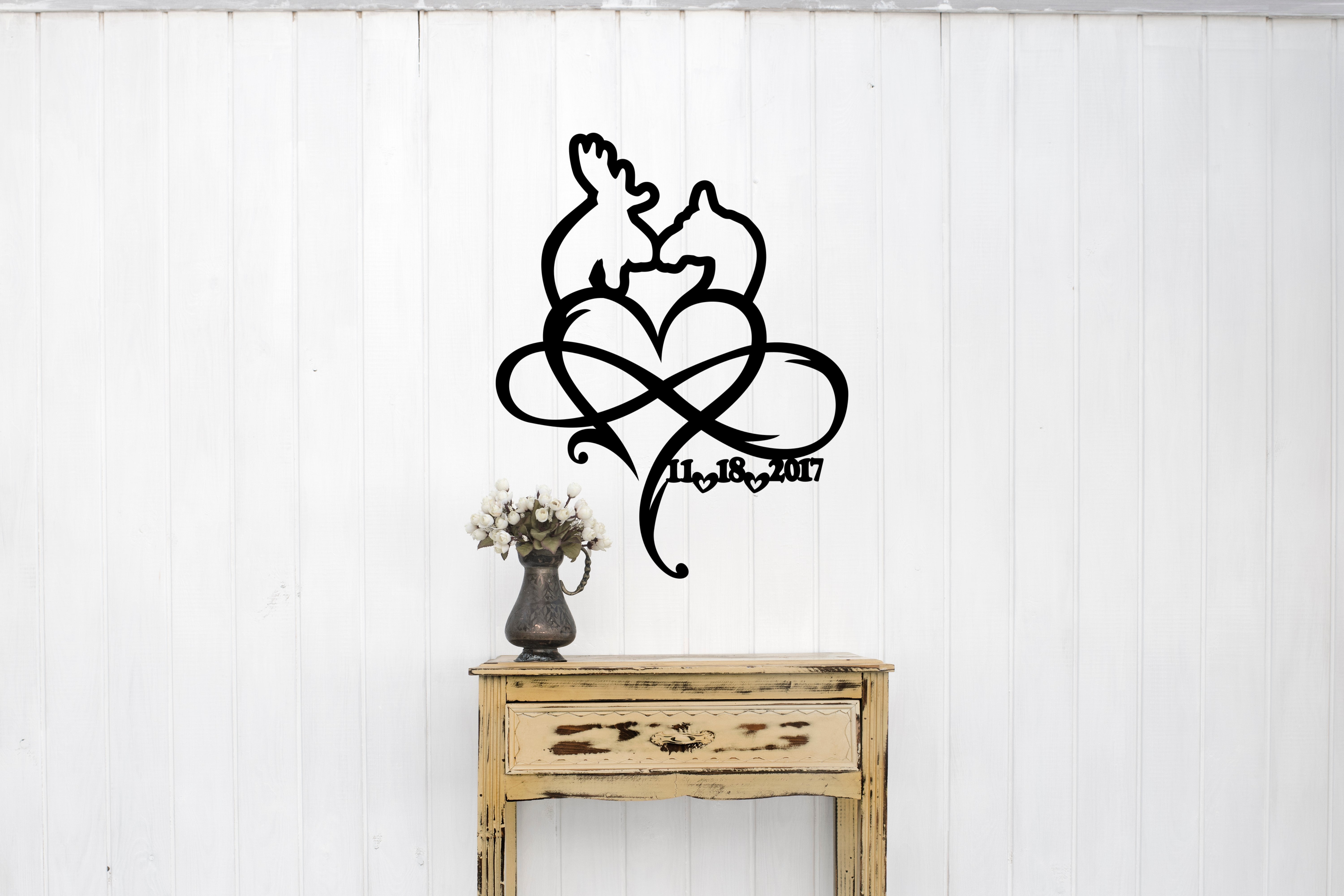 Personalized Metal Wall Art, Infinity Heart Sign, Moose Couple 11th 25th 50th Anniversary, Wedding, Endless Love Décor