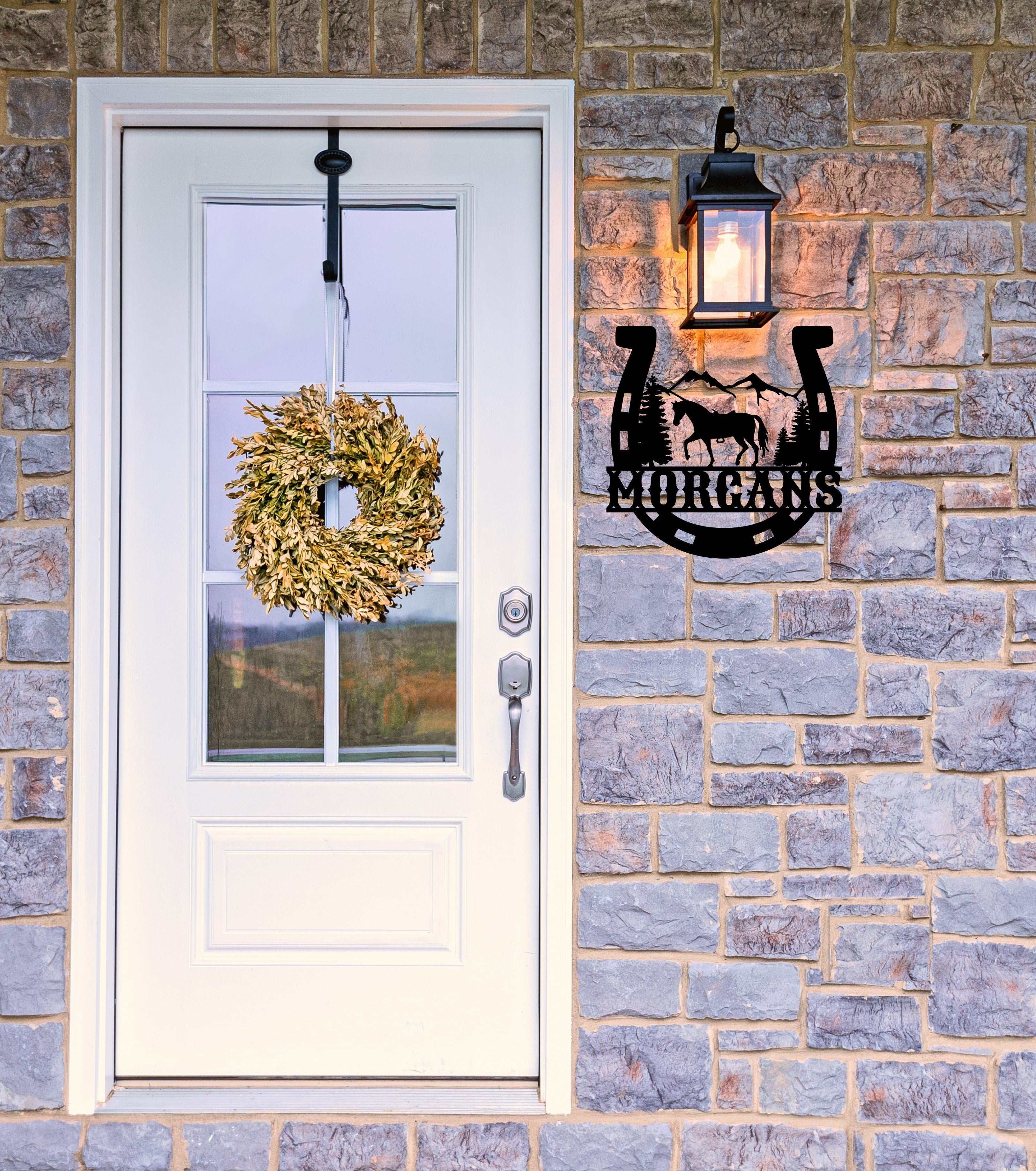 Metal Wall Art, Horseshoe Personalized Last Name, Cabin Ranch Barn Stall Door, Farm Decor Sign
