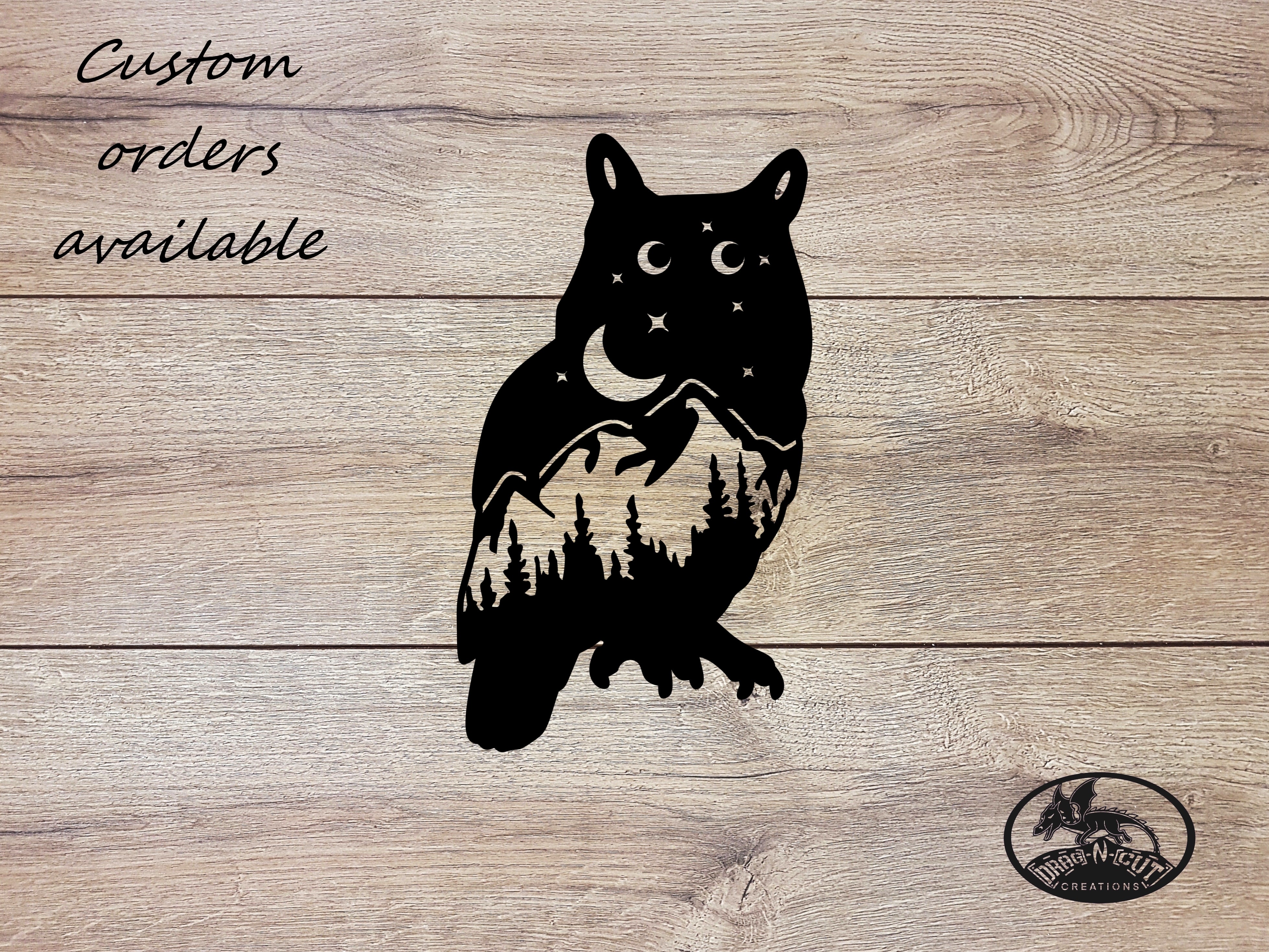 Metal Wall Art Cabin Camper Owl Mountain Night Sky Moon Trees Scene