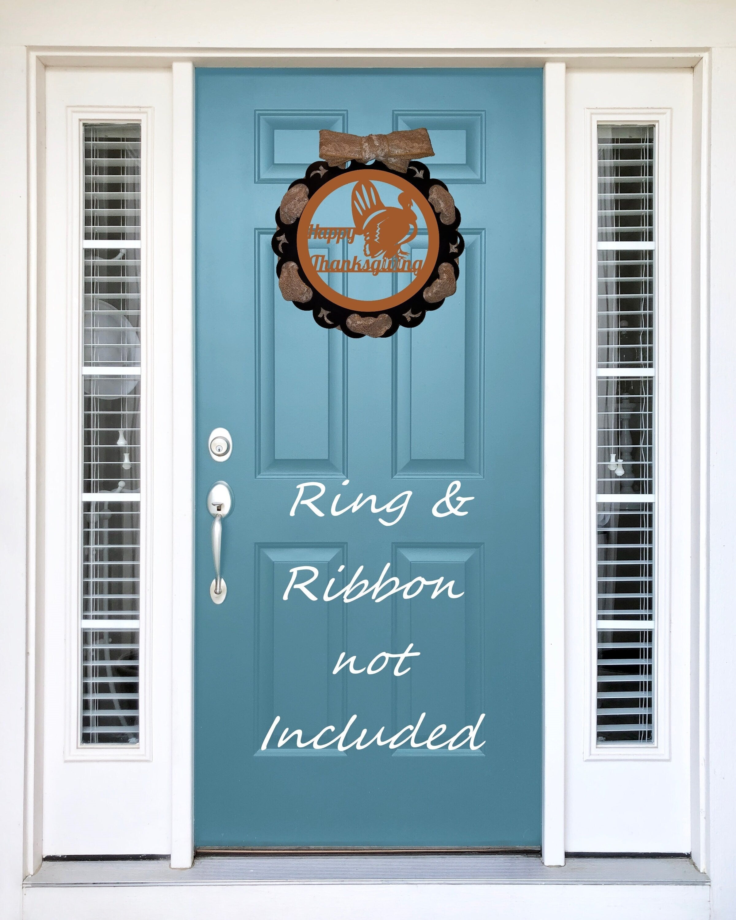 Thanksgiving Turkey[18" Interchangeable Wreath with Magnetic 13" Center Ring[Solid 1 Piece Wreath[Ribbon Ready[13" Wall Hanging[Home Décor