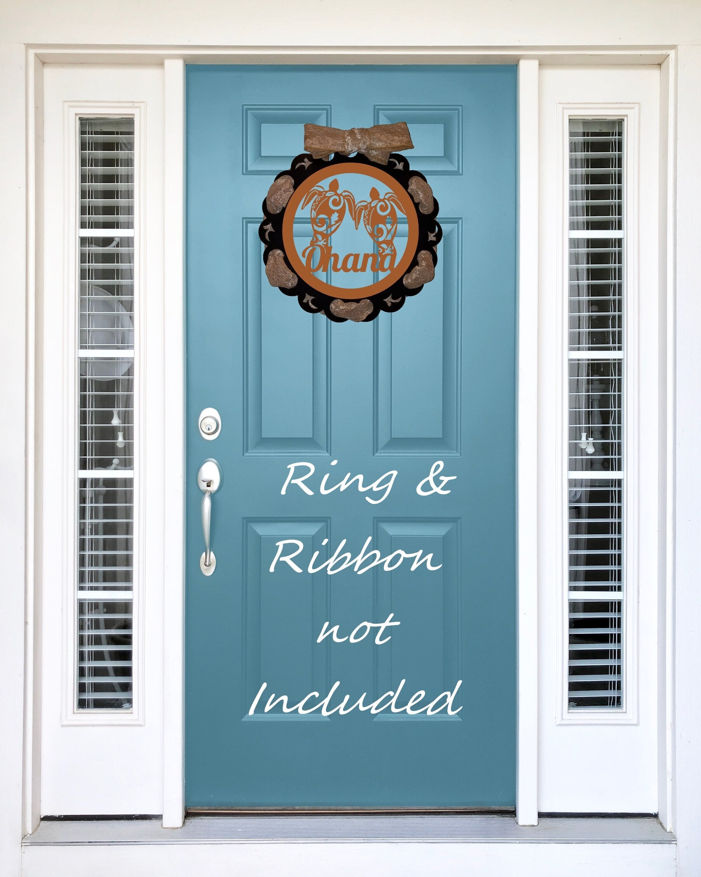 Ohana[Honu[Family[18" Interchangeable Wreath with Magnetic 13" Center Ring[Solid 1 Piece Wreath[Ribbon Ready[13" Wall Hanging[Home Décor