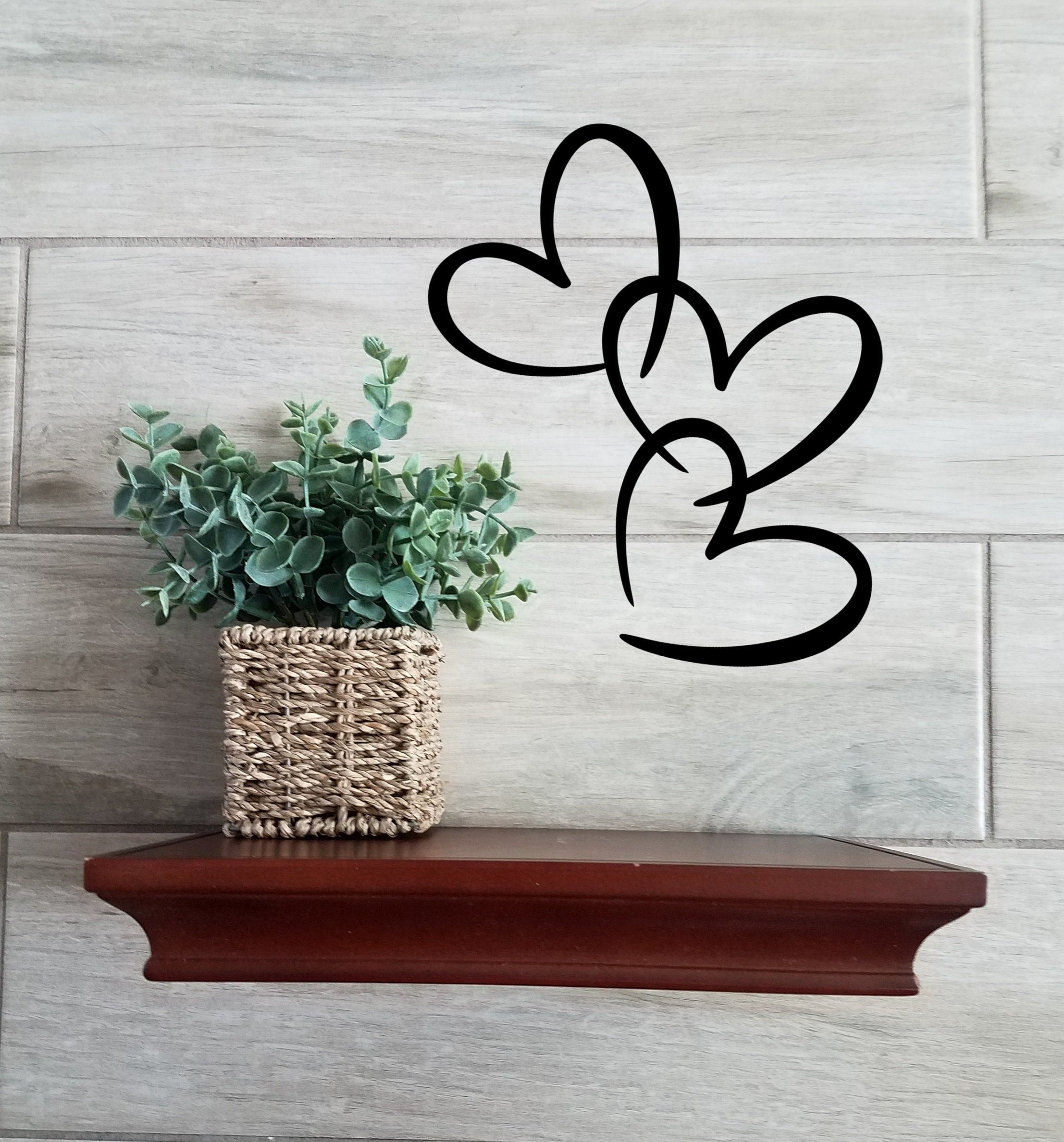 Metal Wall Art Sign Connected Linked Joined Hearts Family of 3 Three Triple