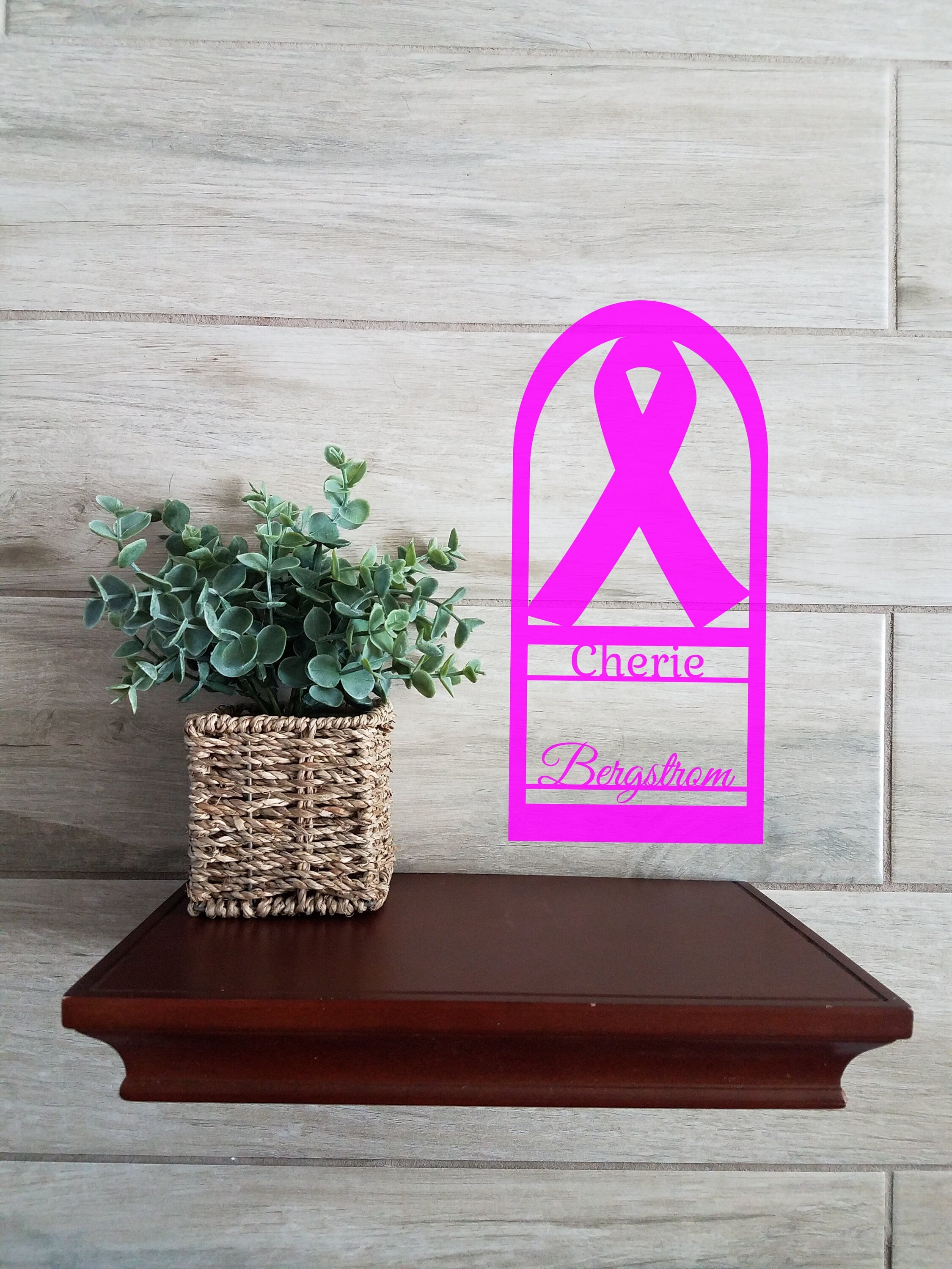 Custom Cancer Ribbon in Frame, Personalized Name, Remembrance Metal Wall Art