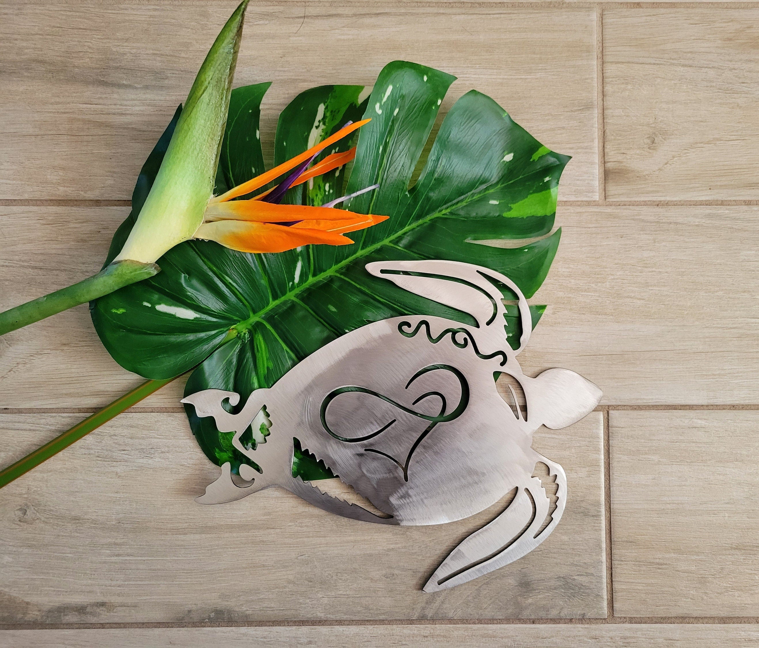 Custom personalized Infinity Love Heart Tribal Honu Island Sea Turtle Metal Wall Art Home Décor Valentines Day