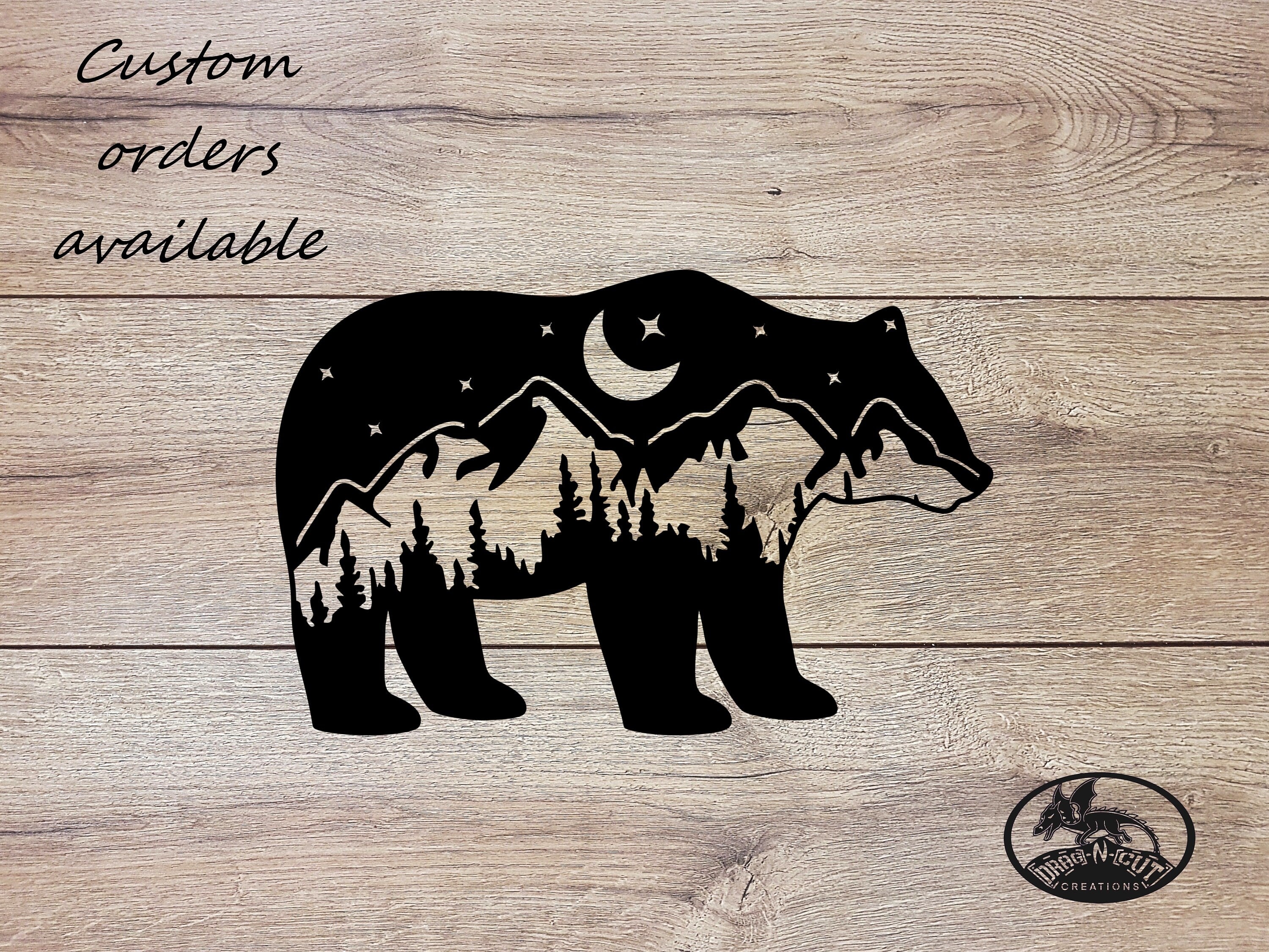 Metal Wall Art Bear Mountain Tree Night Sky Scene Outdoor Cabin