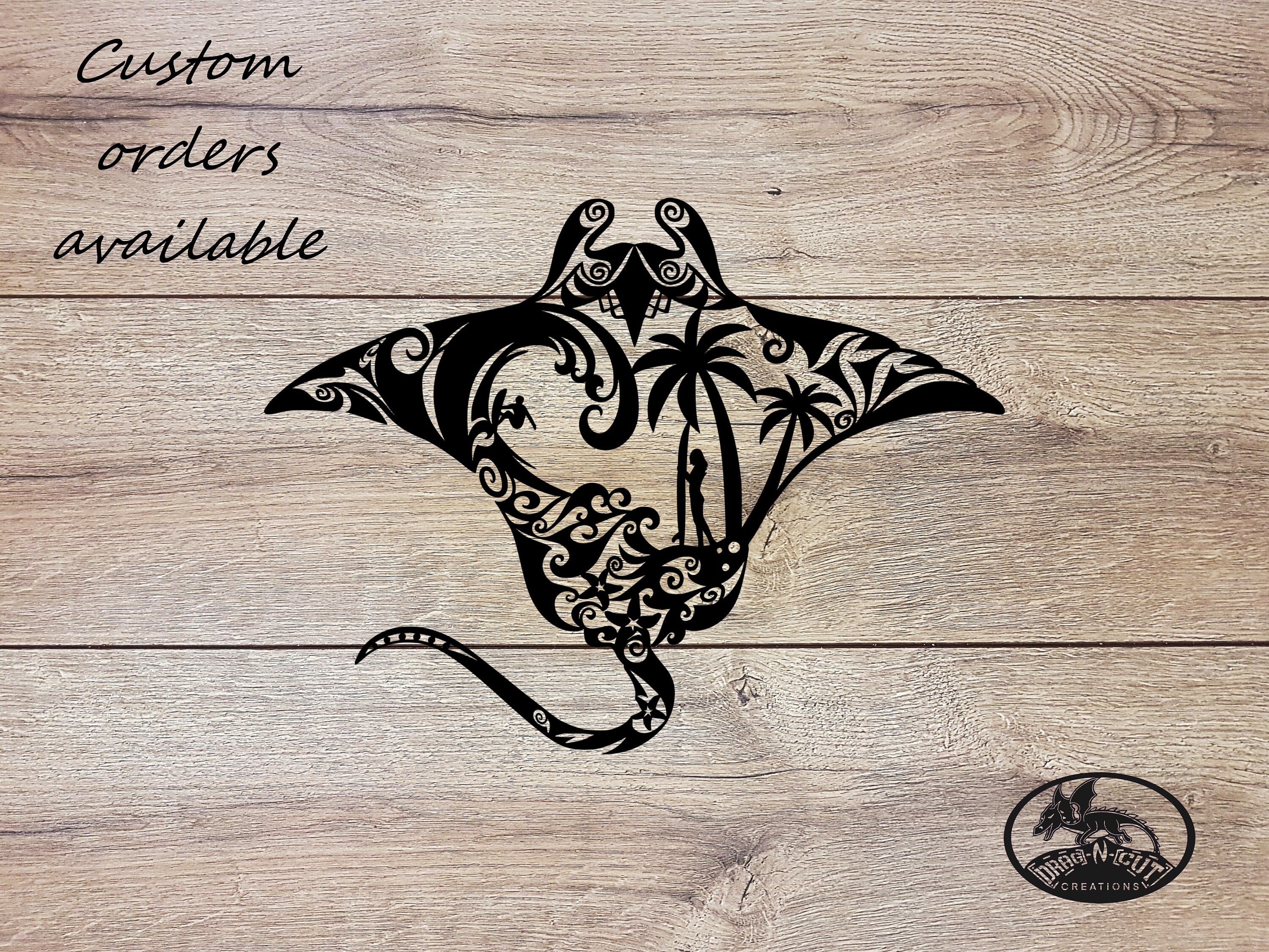 Metal Wall Art Stingray, Sting Ray, Ocean Life Scene, Manta ray, Tribal, Surfing, Fish, Seashell, Waves Island Home Décor