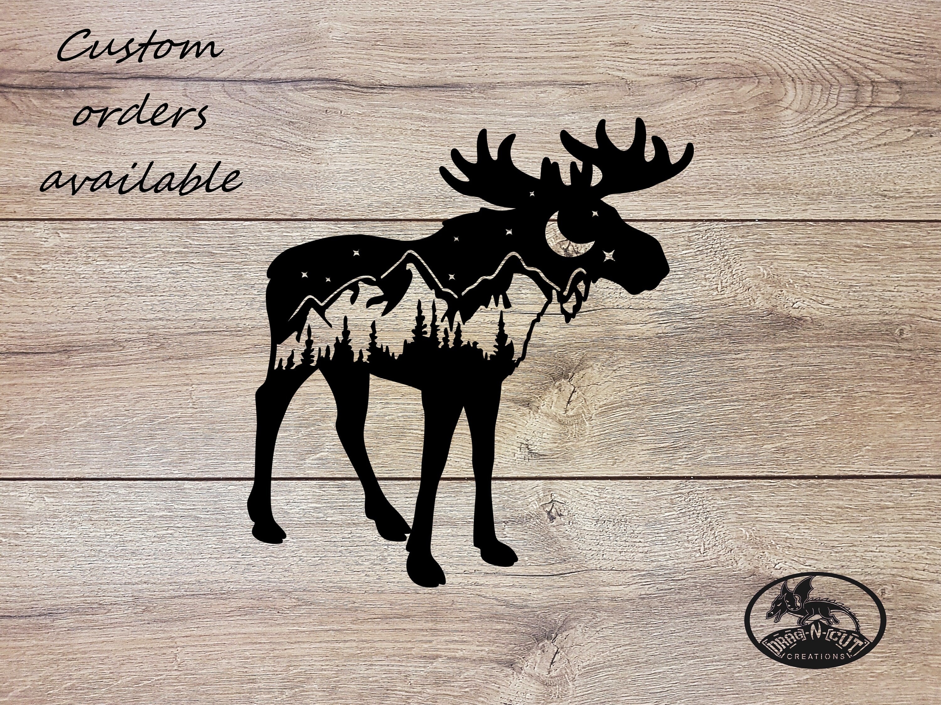 Metal Wall Art Moose Mountain Tree Night Sky Scene Outdoor Cabin Camper