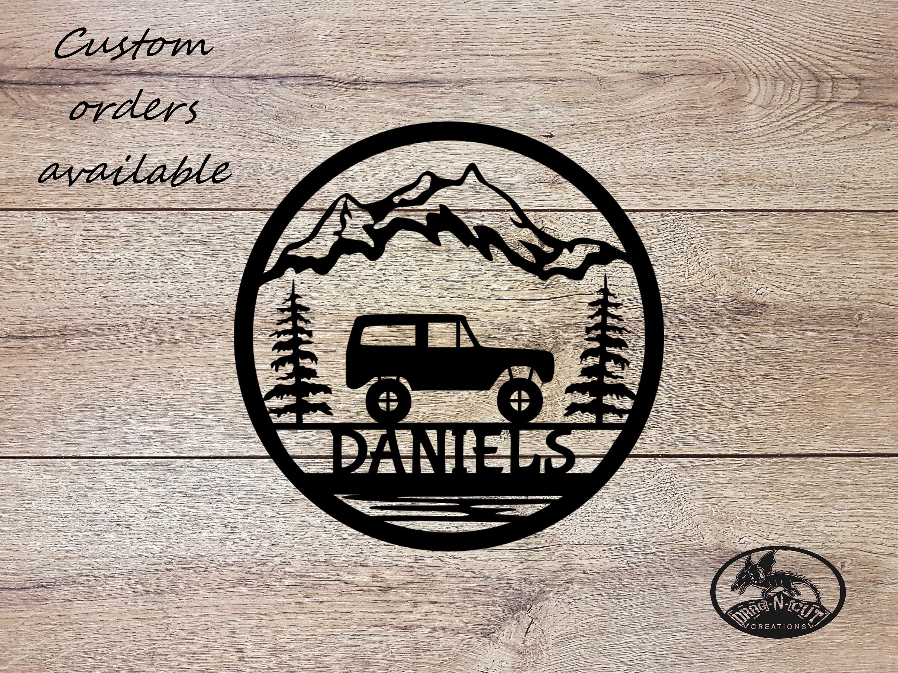 Metal Wall Art Sign, Personalized Custom, Ford Bronco Early 1966 1977 Mountain Scene, Address, Last Name