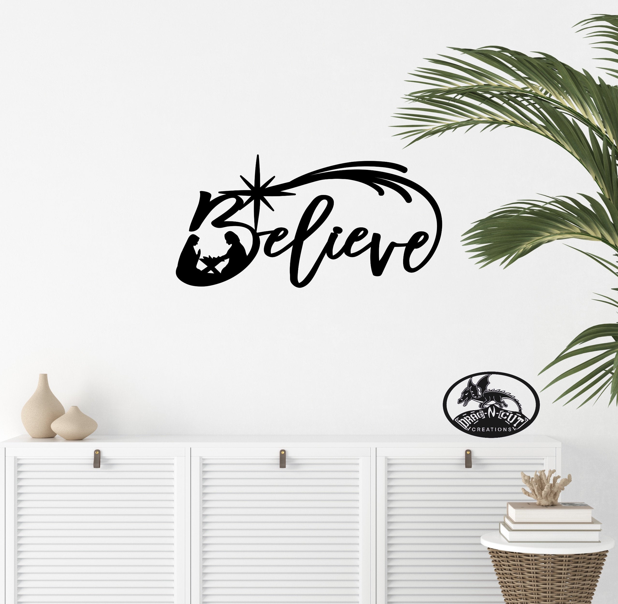 Custom Metal Wall Art, Décor Christmas Believe Sign, Nativity Scene