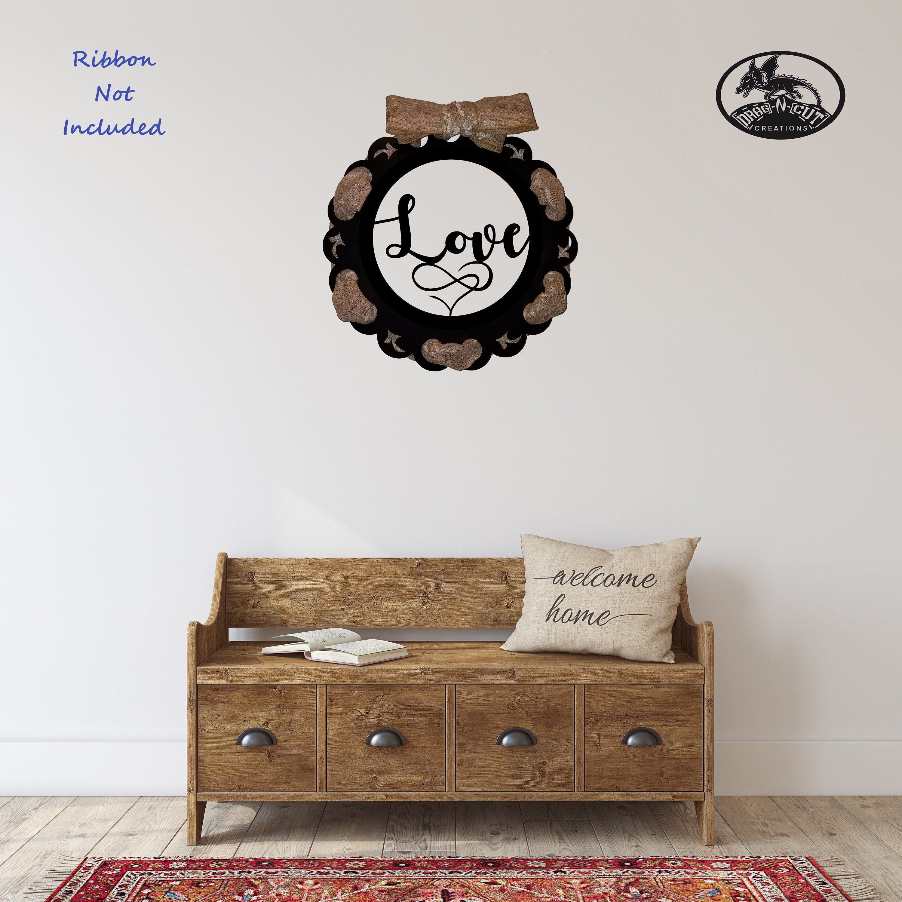 Love[Infinity[Heart[18" Interchangeable Wreath with Magnetic 13" Center Ring[Solid 1 Piece Wreath[Ribbon Ready[13" Wall Hanging[Home Décor