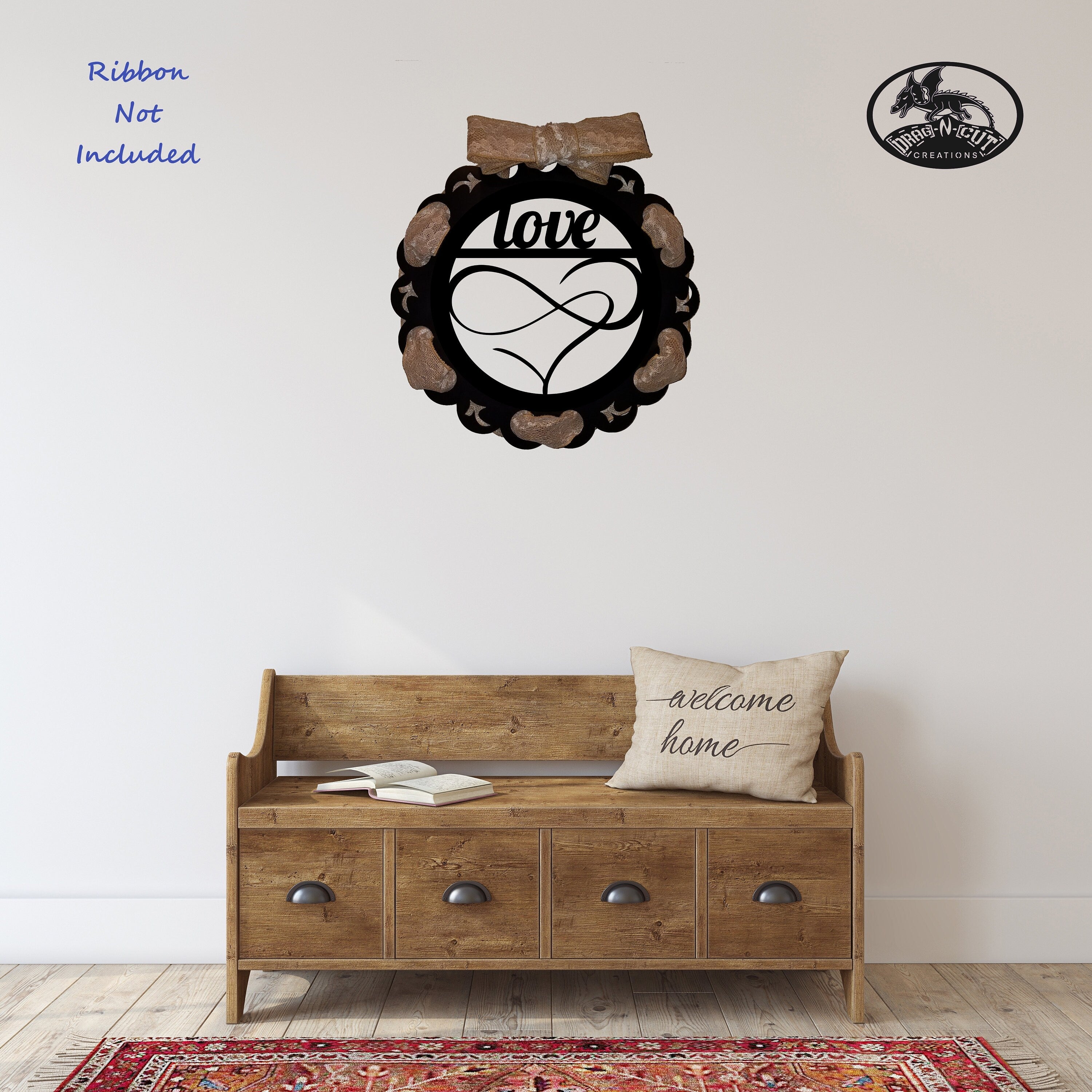 Love [ Infinity Heart [18" Interchangeable Wreath with Magnetic Center Ring [ Solid 1 Piece Wreath [ Ribbon Ready [ Wall Hanging[ Home Décor