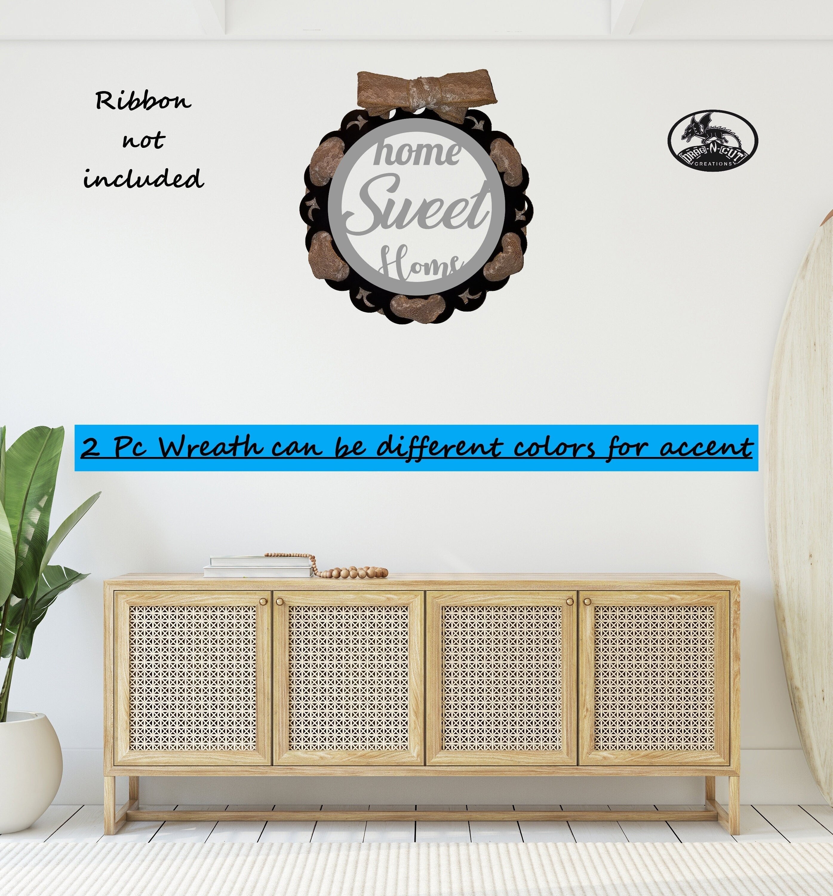 Home Sweet Home 18" Interchangeable Magnetic Wreath 13" Center Ring or Solid 1 Piece Wreath Wall Door Hanging [Home Décor