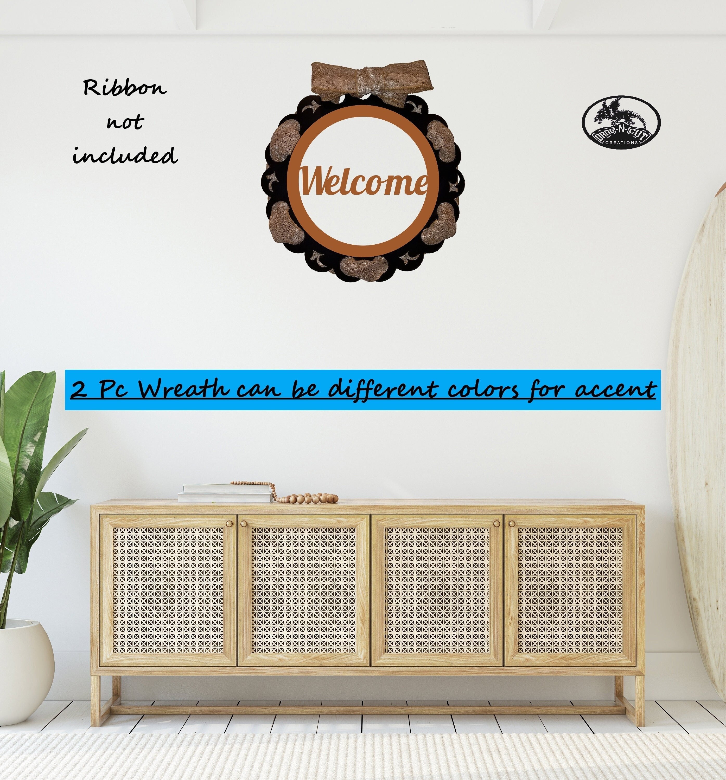 Welcome 18" Interchangeable Magnetic Wreath 13" Center Ring or Solid 1 Piece Wreath Wall Door Hanging Home Décor