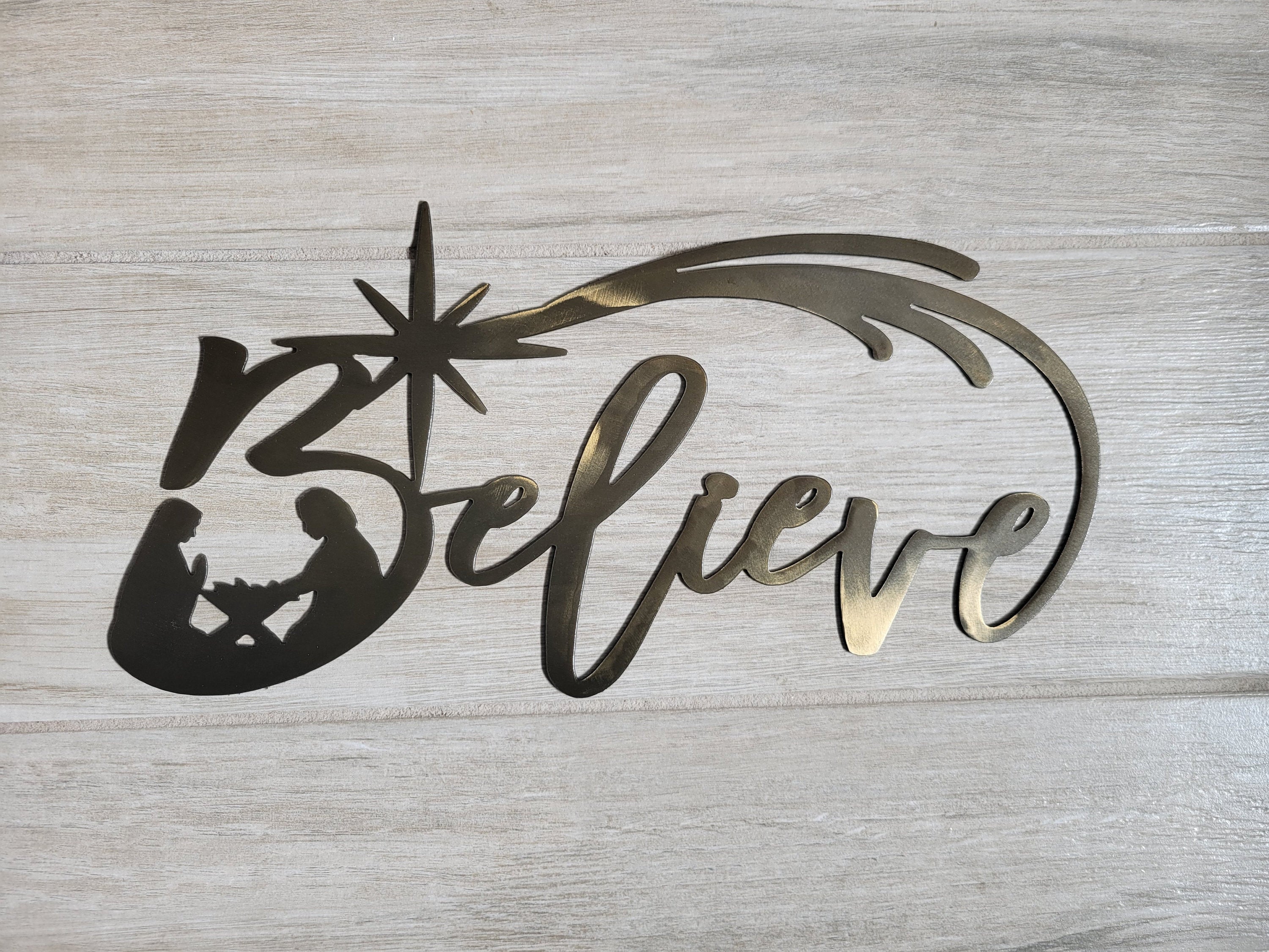 Custom Metal Wall Art, Décor Christmas Believe Sign, Nativity Scene