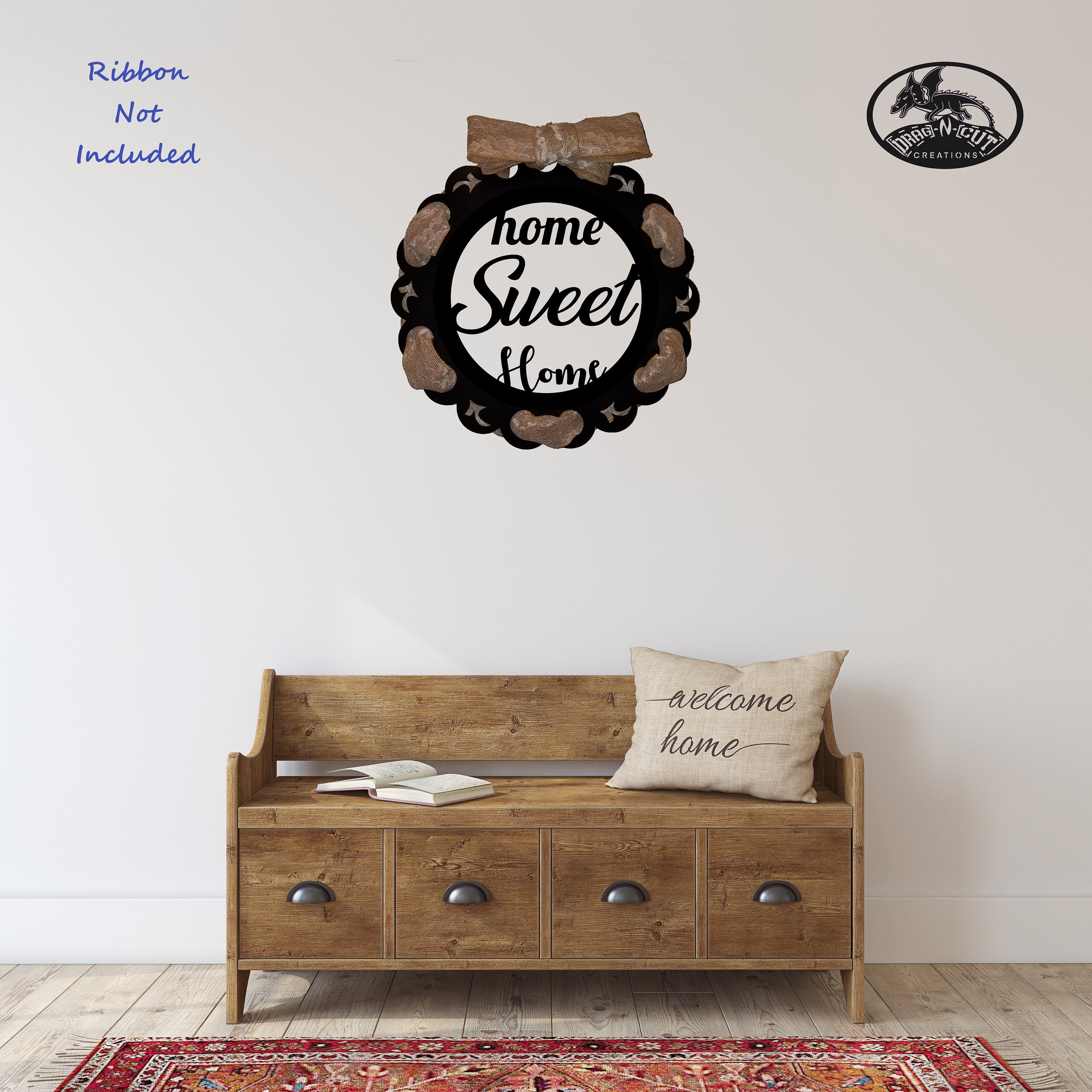 Home Sweet Home 18" Interchangeable Magnetic Wreath 13" Center Ring or Solid 1 Piece Wreath Wall Door Hanging [Home Décor