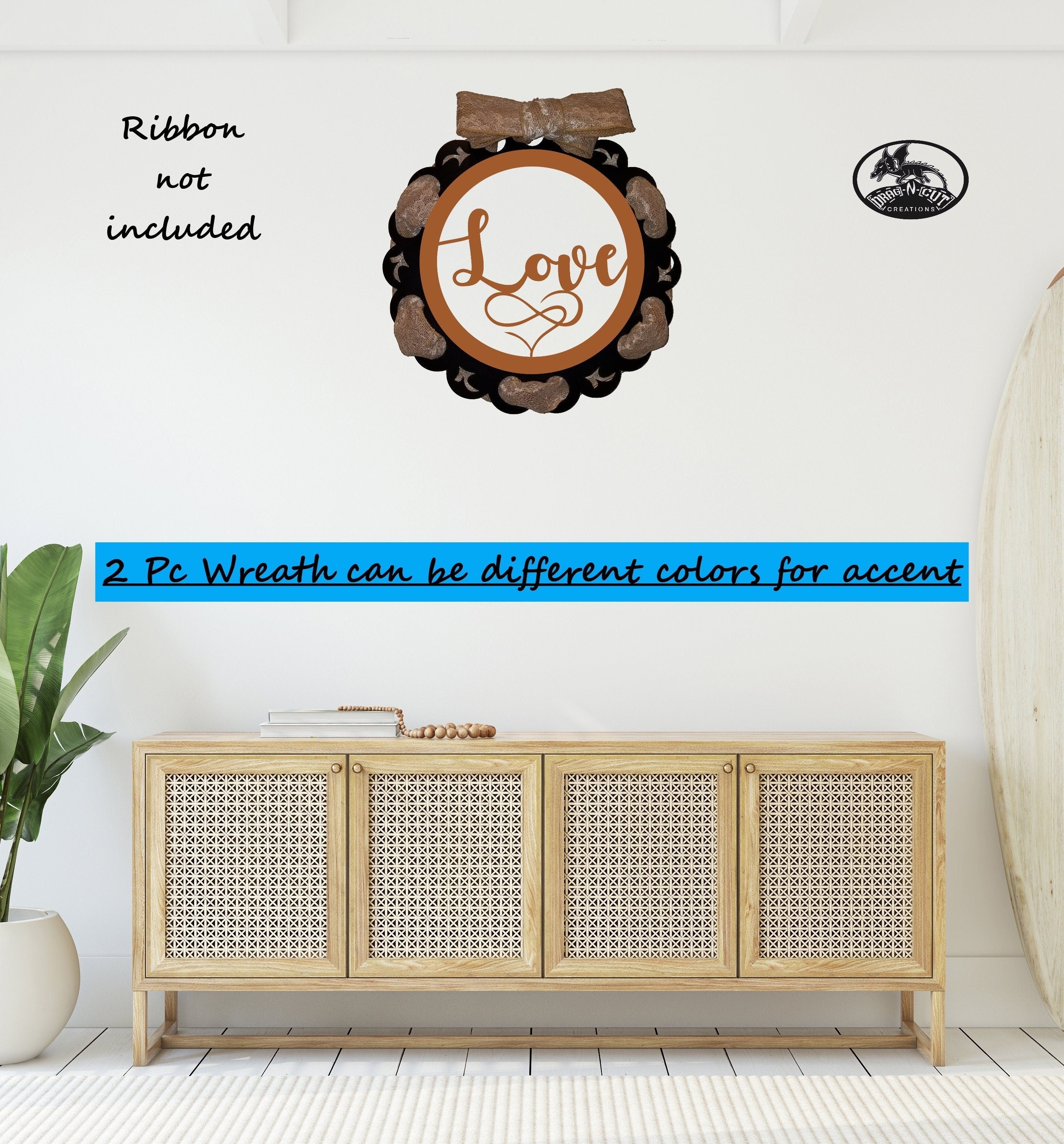 Love[Infinity[Heart[18" Interchangeable Wreath with Magnetic 13" Center Ring[Solid 1 Piece Wreath[Ribbon Ready[13" Wall Hanging[Home Décor