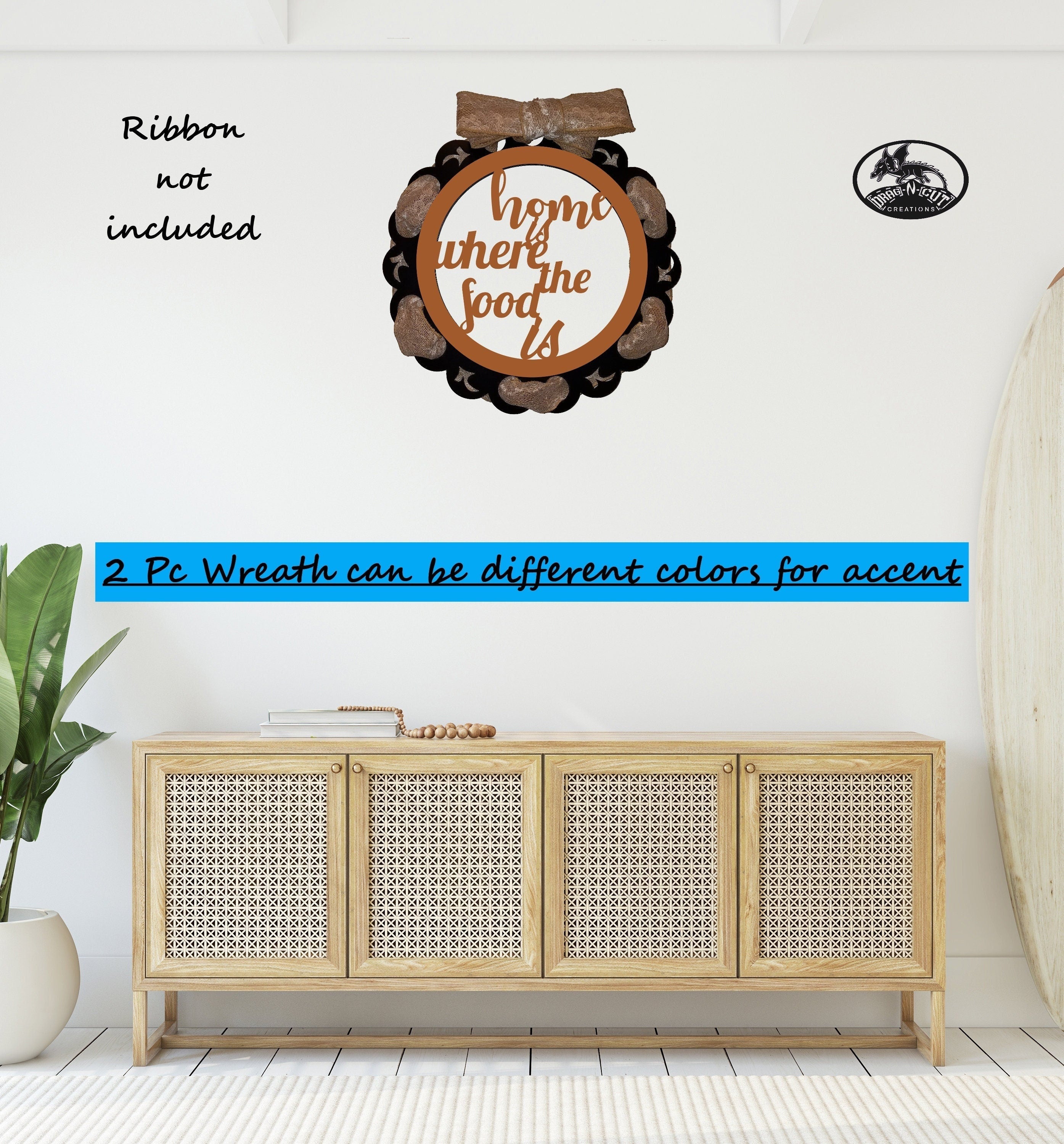 Home is Where the Food is 18" Interchangeable Magnetic Wreath 13" Center Ring or Solid 1 Piece Wreath Wall Door Hanging Home Décor