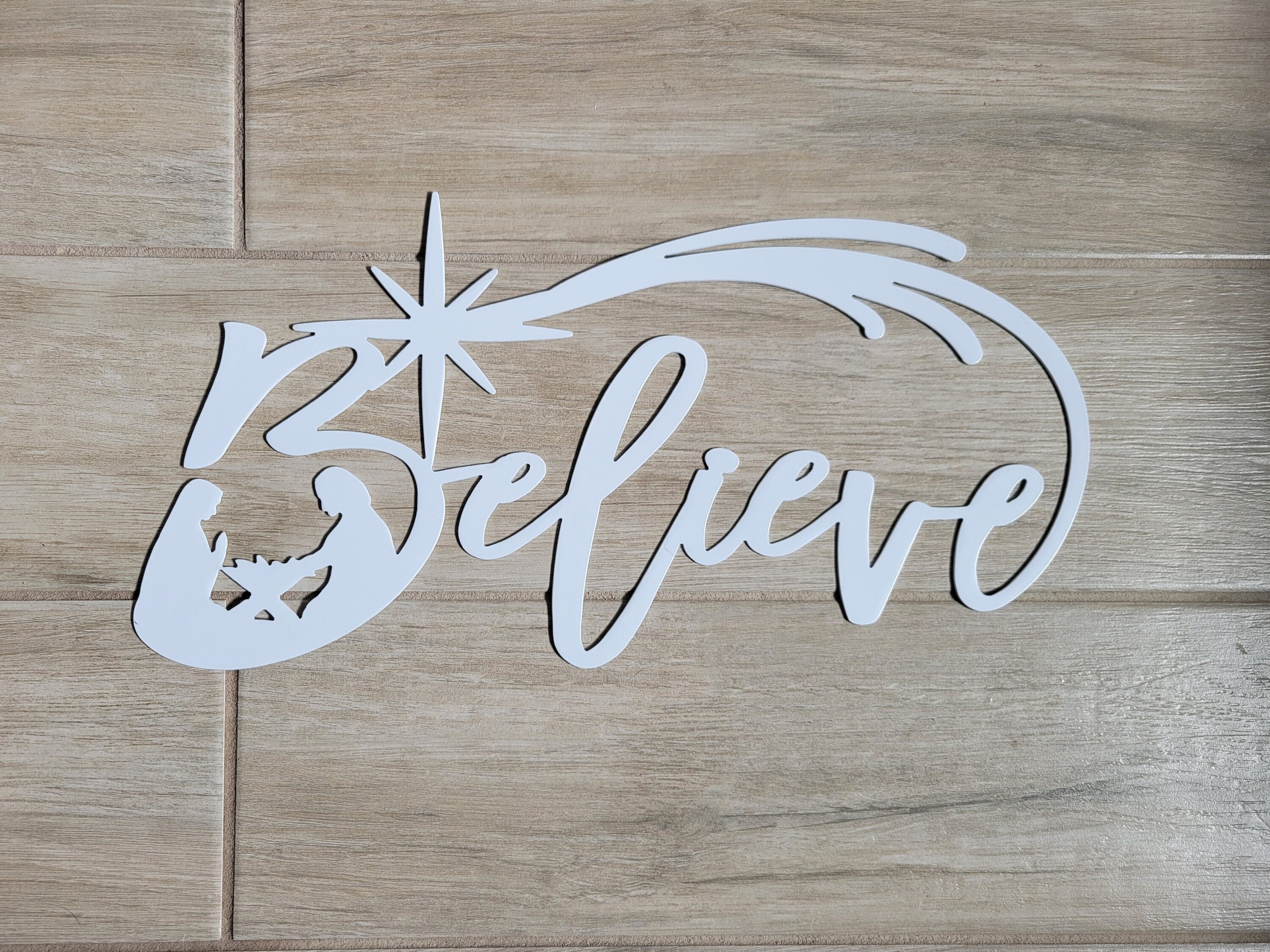 Custom Metal Wall Art, Décor Christmas Believe Sign, Nativity Scene