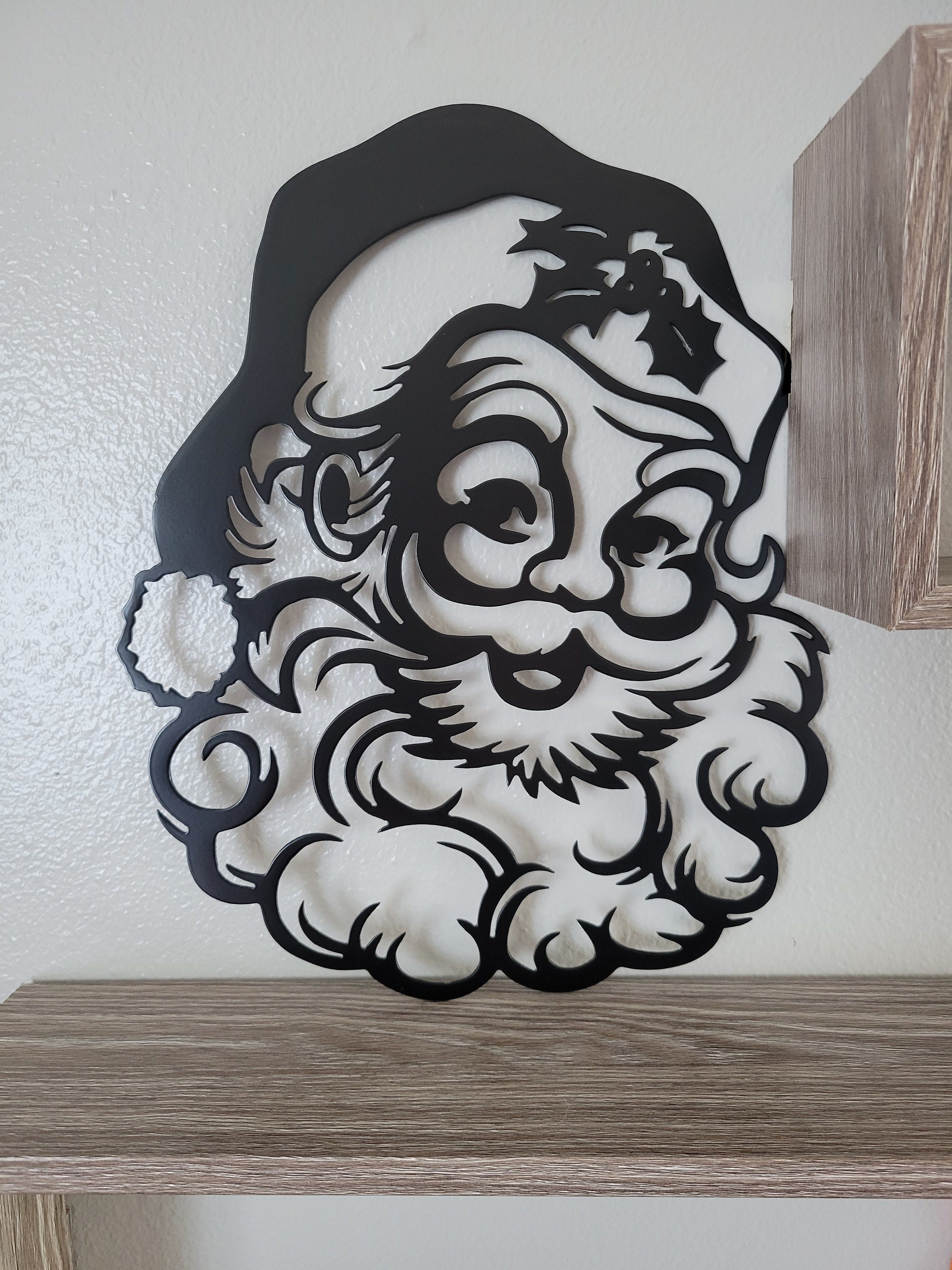 Vintage Christmas Santa Clause, St Nick, Metal Wall Art Hanging Décor Decoration Sign