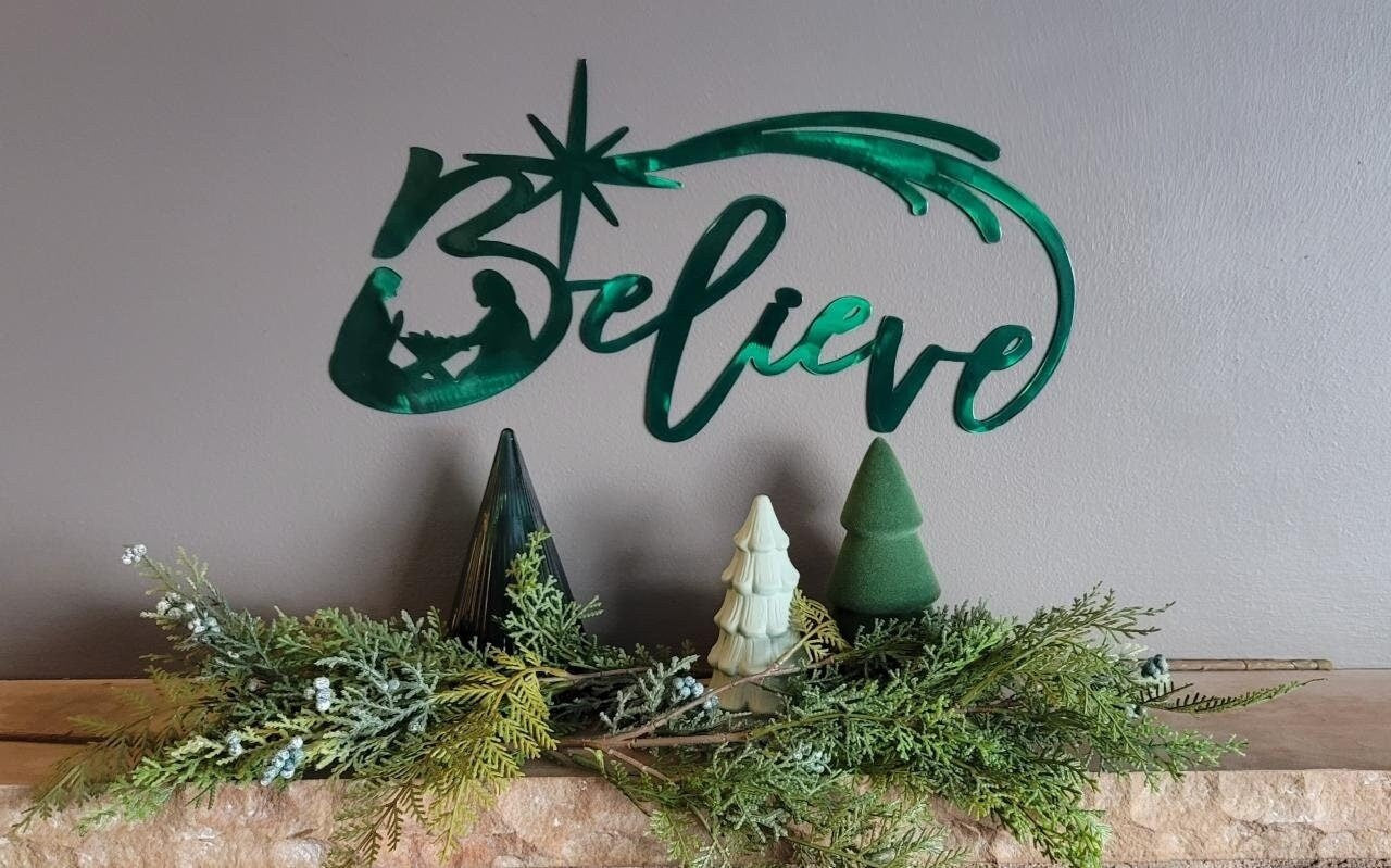 Custom Metal Wall Art, Décor Christmas Believe Sign, Nativity Scene