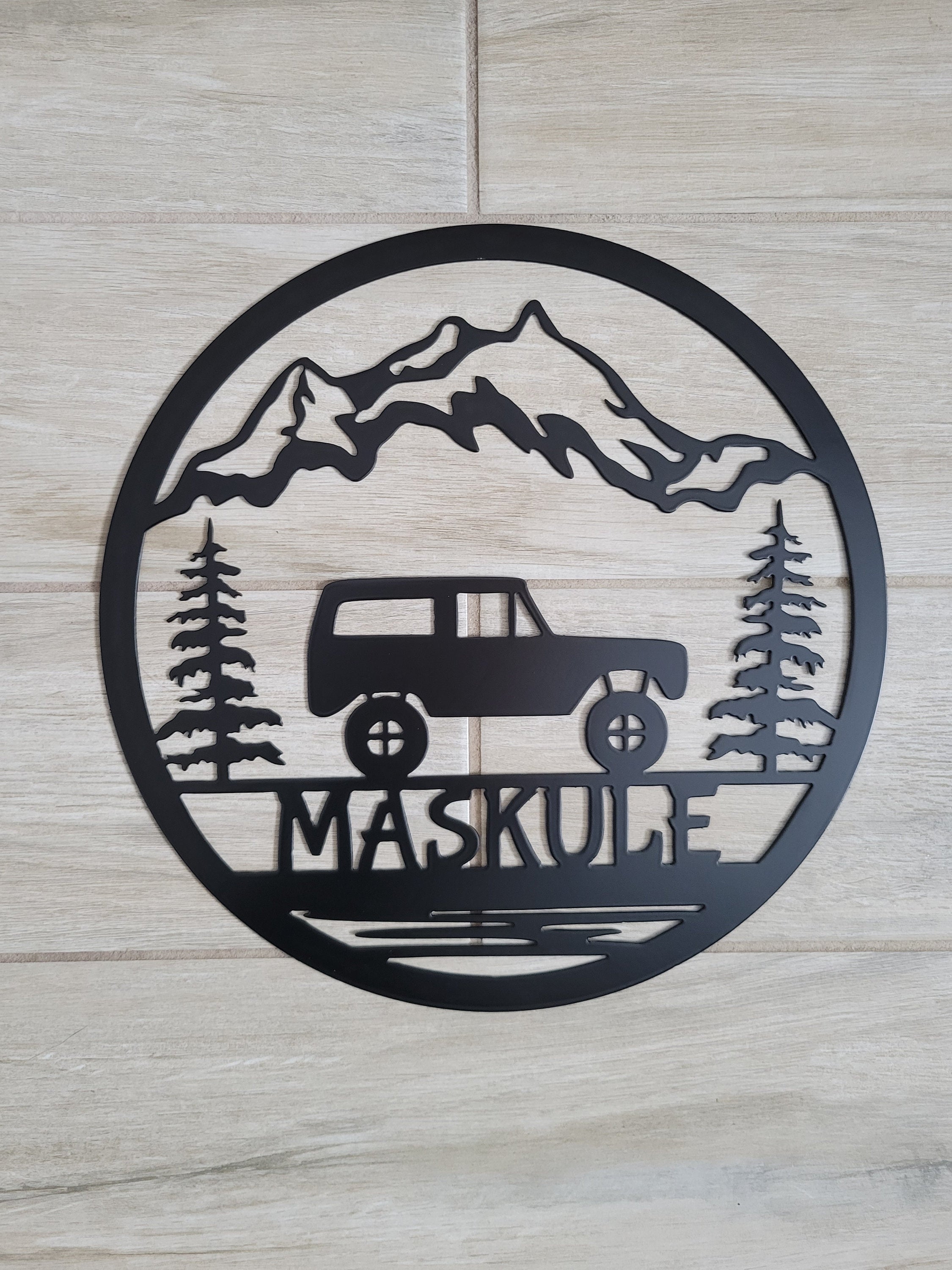 Metal Wall Art Sign, Personalized Custom, Ford Bronco Early 1966 1977 Mountain Scene, Address, Last Name