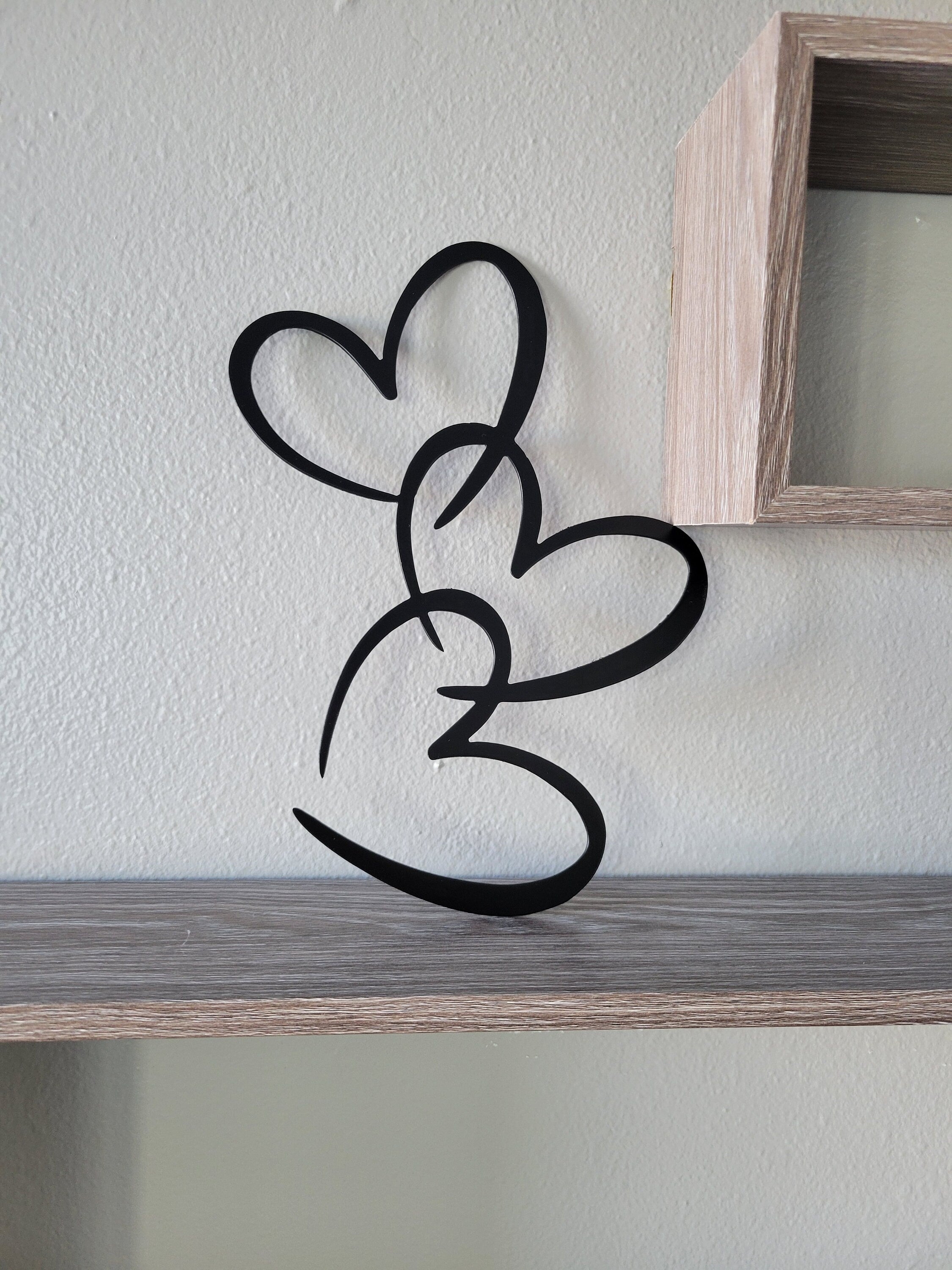 Metal Wall Art Sign Connected Linked Joined Hearts Family of 3 Three Triple