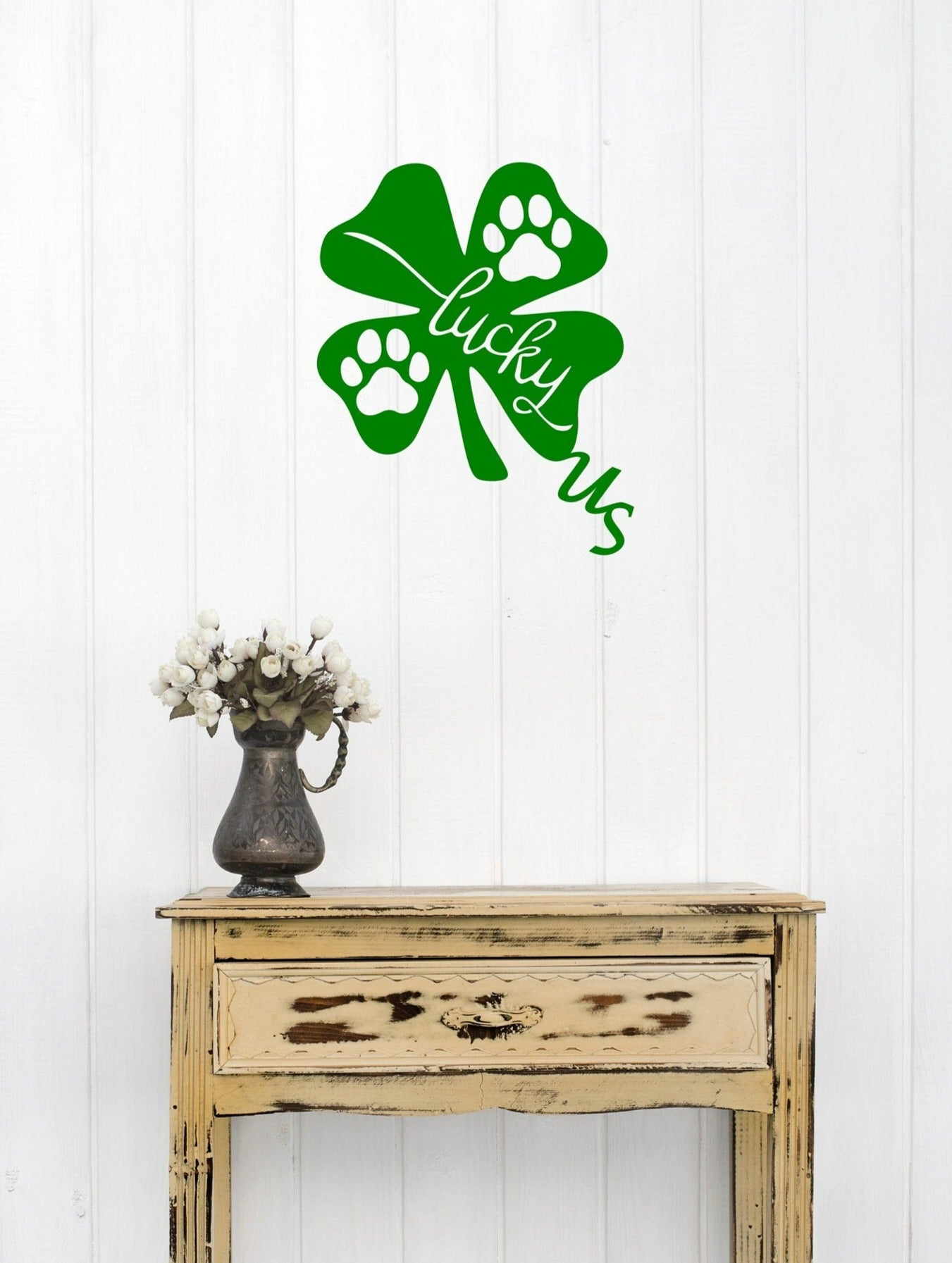 Metal Wall Art Paw Print [ Shamrock [ Pet [ Lucky Us Home Décor Four Leaf Clover St. Patrick's Day Sign Dog Cat