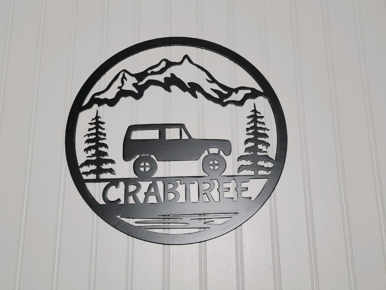Metal Wall Art Sign, Personalized Custom, Ford Bronco Early 1966 1977 Mountain Scene, Address, Last Name