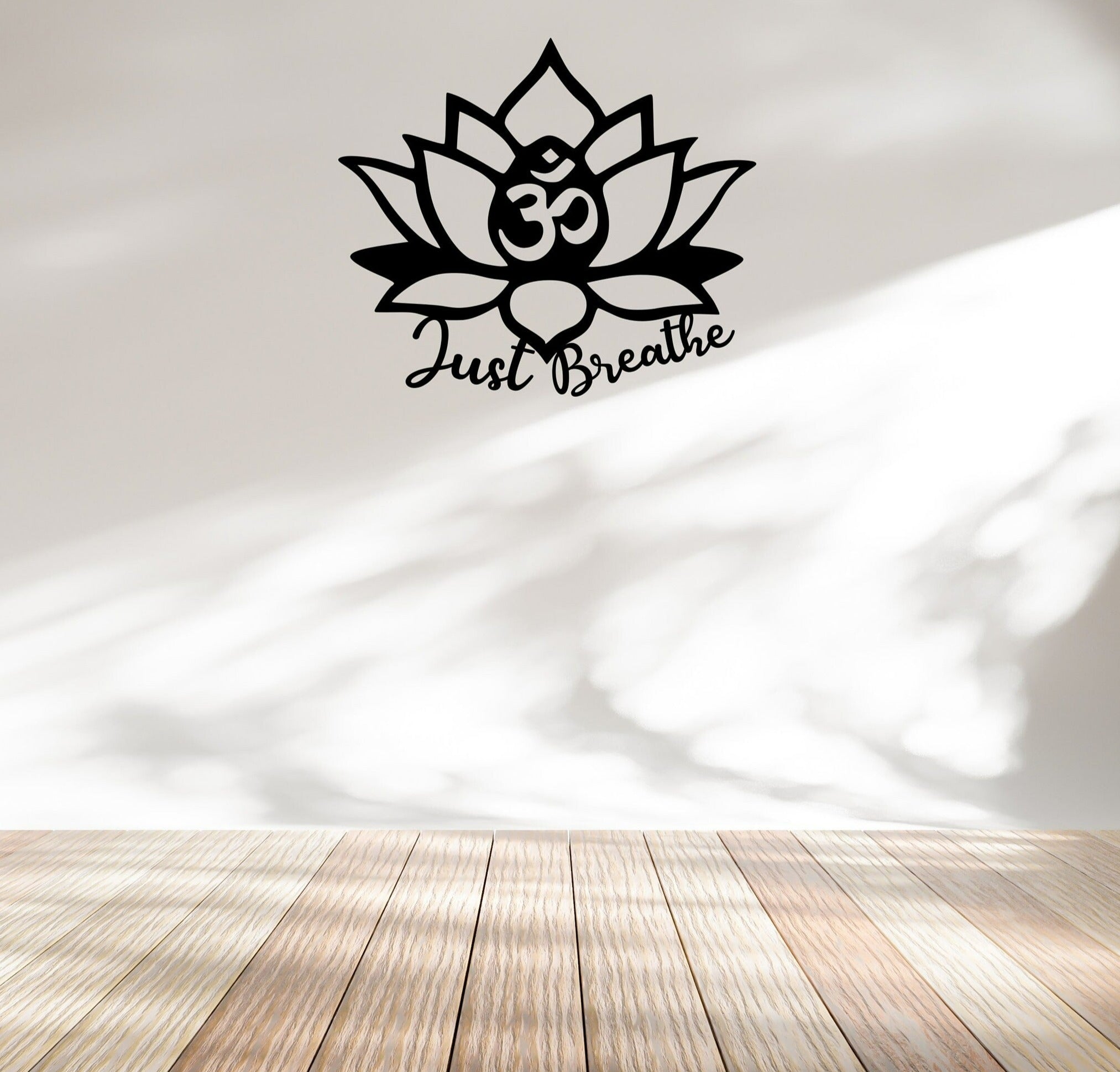 Metal Wall Art Sign Lotus Flower [ Just Breathe Yoga Dance Pilates Studio Décor Meditation AUM OM Symbol Hindu